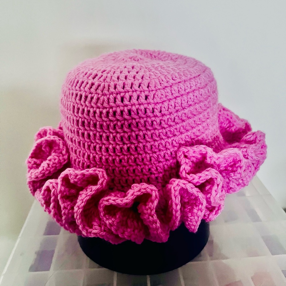 Pink Crochet Ruffle Hat